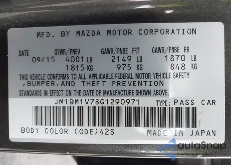 2016 Mazda Mazda3 I Touring из США, поврежденный, VIN JM1BM1V78G1290971